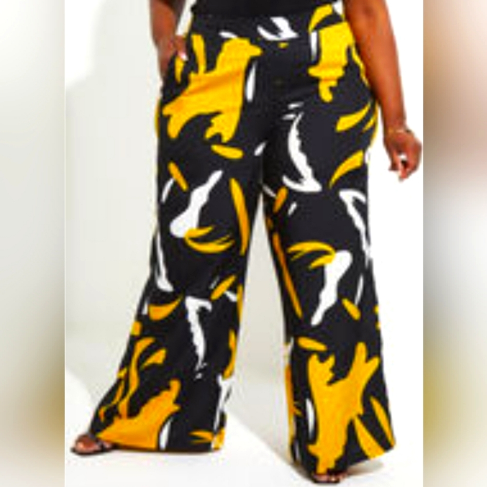 PRINTED HIGH RISE WIDE LEG PANTS